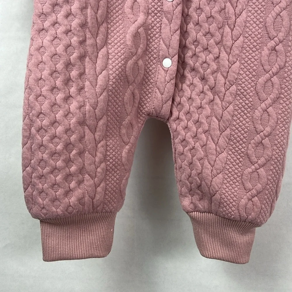 Cable Knit Baby Bodysuit | Dusty Rose Baby Body Suit | Hood with Ears! - Picture 3 of 6